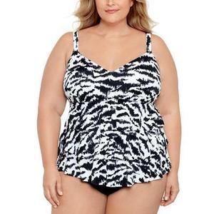 NWT Swim Solutions FERAL STRIPES Plus Size Fauxkini One-Piece Swimsuit